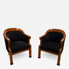 Pair of Biedermeier Bergere Chairs Walnut Veneer Vienna Austria 19th Century - 2567215