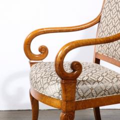 Pair of Biedermeier Scroll Form Arm Chairs in Hand Finished Burled Elm - 3197639