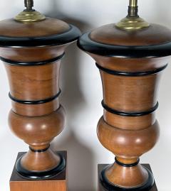 Pair of Biedermeier Style Turned Mahogany Urn form Lamps - 3839219