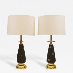 Pair of Black Enameled and Brass Table Lamps - 166410