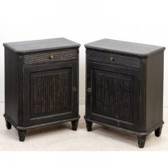 Pair of Black Gustavian Nightstands with single drawer and Reeded Door - 2339834