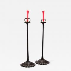 Pair of Black Lacquer Candlesticks - 3891242