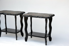 Pair of Black Lacquer Ebonized and Inlaid Wood Organic End Tables - 873273