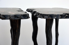 Pair of Black Lacquer Ebonized and Inlaid Wood Organic End Tables - 873277