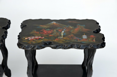 Pair of Black Lacquer Ebonized and Inlaid Wood Organic End Tables - 873279