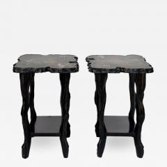 Pair of Black Lacquer Ebonized and Inlaid Wood Organic End Tables - 874343