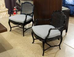 Pair of Black Lacquered Cane Back Lounge Chairs - 2836881