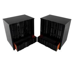 Pair of Black Lacquered Curved Nightstands Chest of Drawers - 4283278