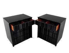 Pair of Black Lacquered Curved Nightstands Chest of Drawers - 4283280