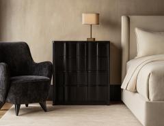 Pair of Black Lacquered Curved Nightstands Chest of Drawers - 4283289