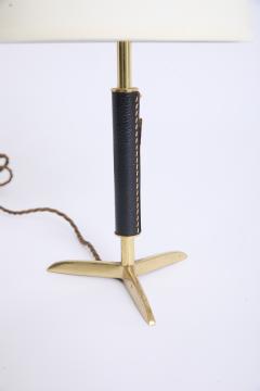 Pair of Black Leather and Brass Table Lamps - 4658293