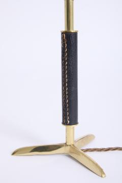 Pair of Black Leather and Brass Table Lamps - 4658295