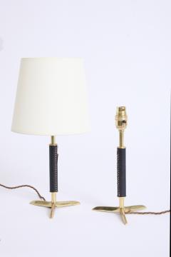Pair of Black Leather and Brass Table Lamps - 4658299