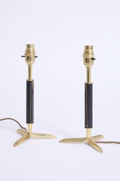 Pair of Black Leather and Brass Table Lamps - 4658301