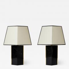 Pair of Black Marble and Brass Table Lamp by Dorian Caffot de Fawes - 1528655