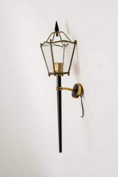 Pair of Black Metal Brass and Glass Lantern Wall Sconces - 720680