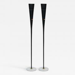 Pair of Black Metal Floor Lamps with Marble Feet and Brass Accents - 1175183