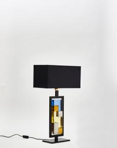 Pair of Black Metal and Colored Glass Bricks Table Lamps - 1110317