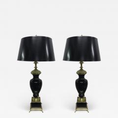 Pair of Black Opaline and Brass Lamps - 1921109