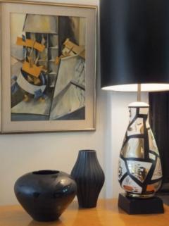 Pair of Black and Gold Ceramic Lamps - 1649429