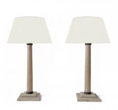 Pair of Bleached Oak Column Lamps - 4336242