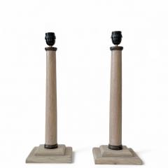 Pair of Bleached Oak Column Lamps - 4336263