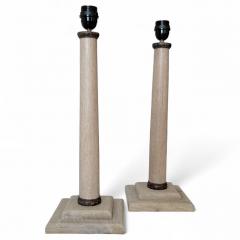 Pair of Bleached Oak Column Lamps - 4336267
