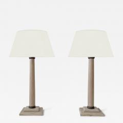 Pair of Bleached Oak Column Lamps - 4336345