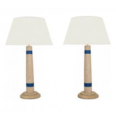 Pair of Bleached Oak Column Lamps - 4336244