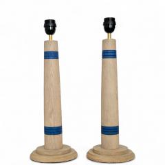 Pair of Bleached Oak Column Lamps - 4336268