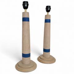 Pair of Bleached Oak Column Lamps - 4336270