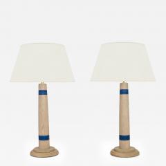 Pair of Bleached Oak Column Lamps - 4336346