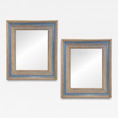Pair of Bleached Oak Mirrors with Blue Stripe - 4350931