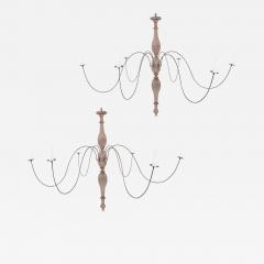 Pair of Bleached Wood and Iron Chandeliers - 4559987