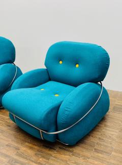 Pair of Bleu and Yellow Armchairs in the Style of Sesann Italy 1960s - 2283060