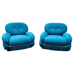 Pair of Bleu and Yellow Armchairs in the Style of Sesann Italy 1960s - 2283064