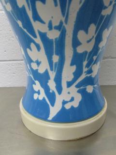 Pair of Blue Ceramic Floral Lamps - 1410627