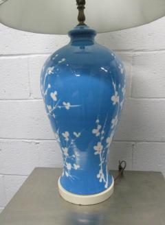 Pair of Blue Ceramic Floral Lamps - 1410628