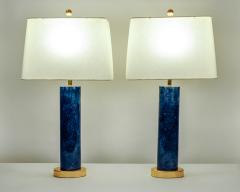Pair of Blue Jade Oval Slim Design Lamps w Gold Base - 330575