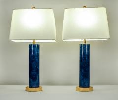 Pair of Blue Jade Oval Slim Design Lamps w Gold Base - 330578