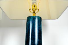 Pair of Blue Jade Oval Slim Design Lamps w Gold Base - 330579