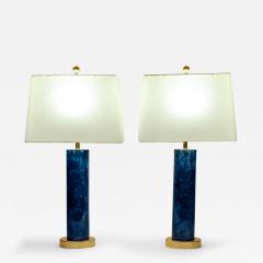 Pair of Blue Jade Oval Slim Design Lamps w Gold Base - 397167