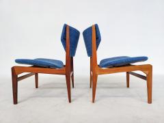 Pair of Blue Mid Century Modern Armchairs with Matching Ottomans - 3089438