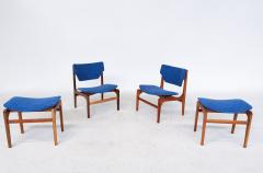 Pair of Blue Mid Century Modern Armchairs with Matching Ottomans - 3089439