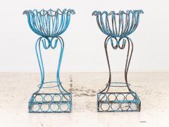 Pair of Blue Painted Iron Pedestal and Basket Planters 1960s France - 4255967