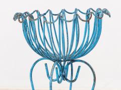 Pair of Blue Painted Iron Pedestal and Basket Planters 1960s France - 4255969