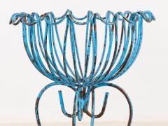 Pair of Blue Painted Iron Pedestal and Basket Planters 1960s France - 4255970