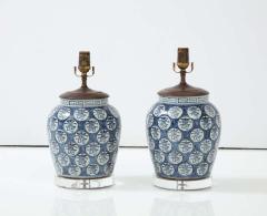 Pair of Blue and White Chinoiserie Lamps with Lucite Base - 2519472