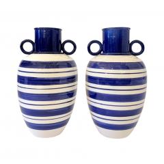 Pair of Blue and White Striped Vases - 4509171