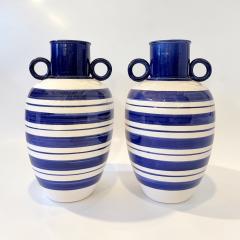 Pair of Blue and White Striped Vases - 4509284
